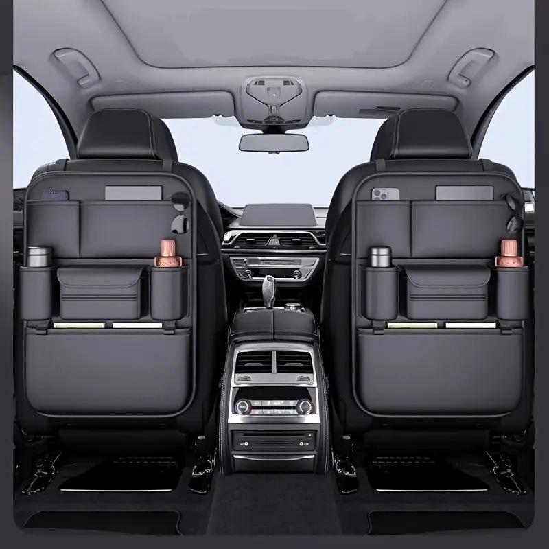 6-Pocket Car Seat Back Storage Bag Wear-Resistant Car Backseat Organizer Tissue/Cup Holder Waterproof Anti-Kick Pad