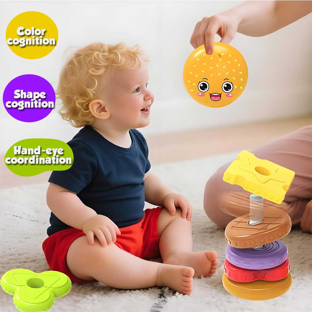 Burger Baby Montessori Sensory Intellectual Development Set, Developing Fine Motor Skills, Stacking Tower Learning Toys