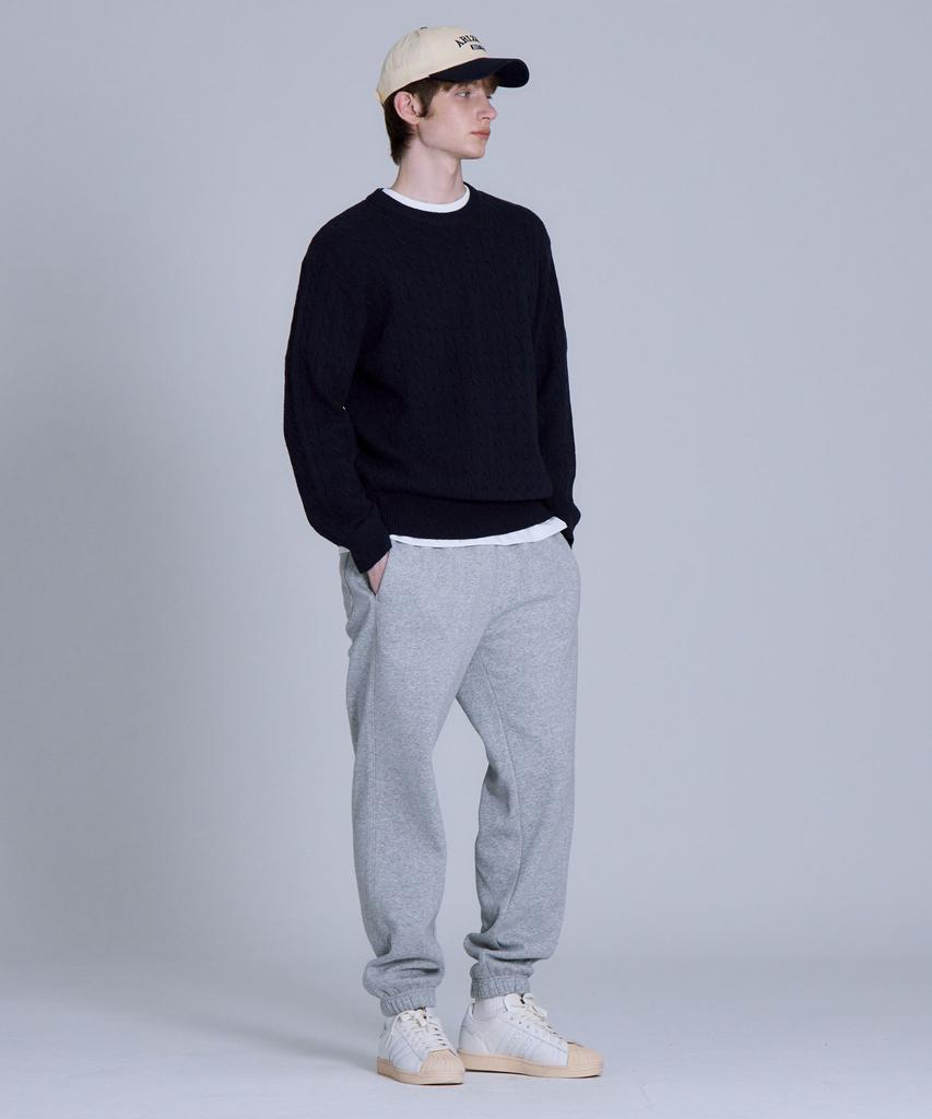 BASIC HOUSE Cable Round Neck Knit Navy Lykt7101