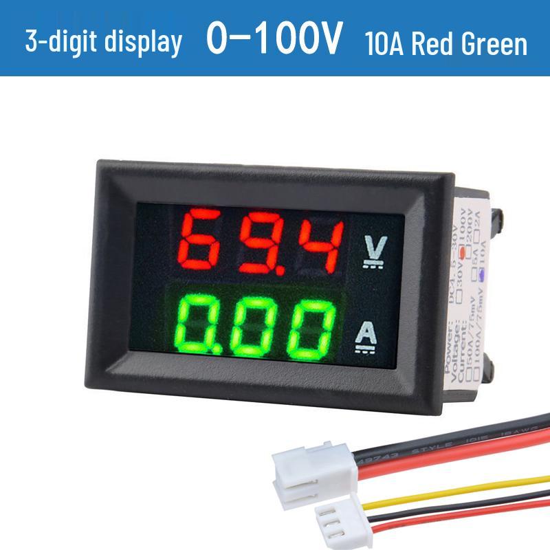 Digital LED DC Current Voltage Meter, Dual Display: 0-100V/200V, 10A/50A/100A Ammeter