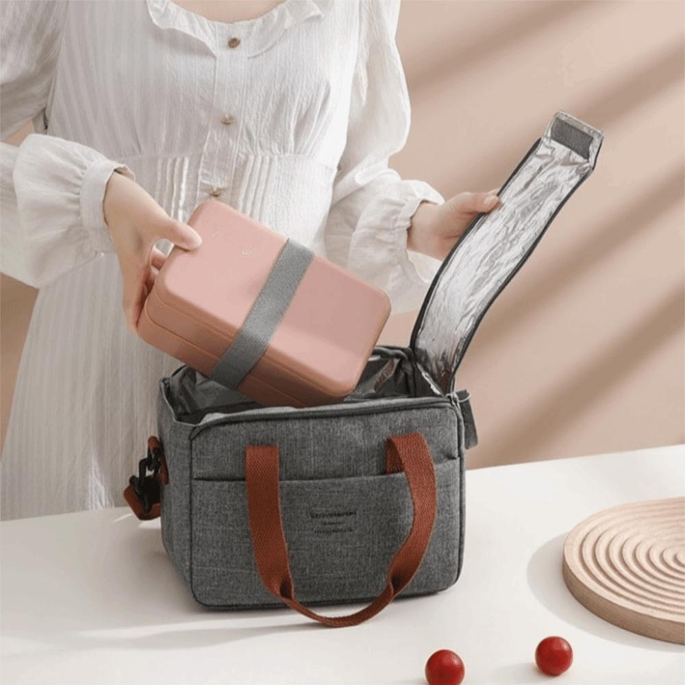 Solid Color Portable Lunch Bag Oxford Cloth Waterproof Aluminum Foil Lunch Bag Large Capacity with Handle Food Shoulder Bags