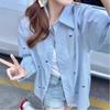 Spring and Summer New Women's Printed Shirt Loose Long-sleeved Blue Striped Versatile Top