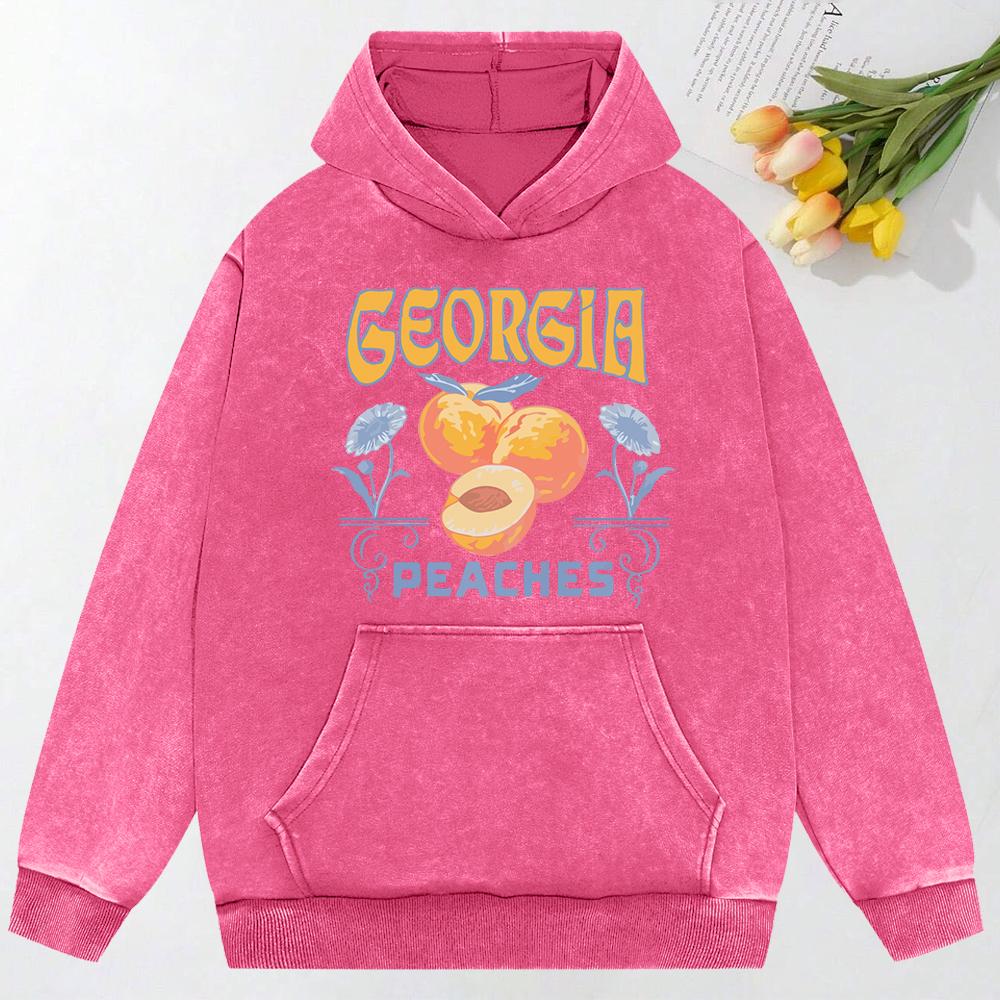 Peaches Creative Cartoon Printed Washed Hoodie Autumn Fashion Streetwear All-Match Loose Top Cotton Hoody
