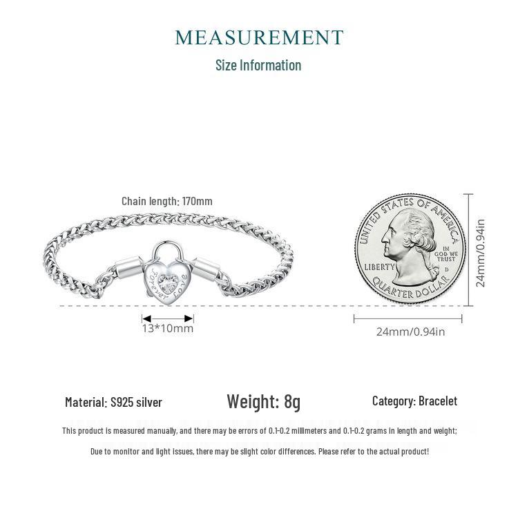 Avle Heart Lock Chain Bracelet - S925 Sterling Silver, Cross-Border Hot-Selling Item