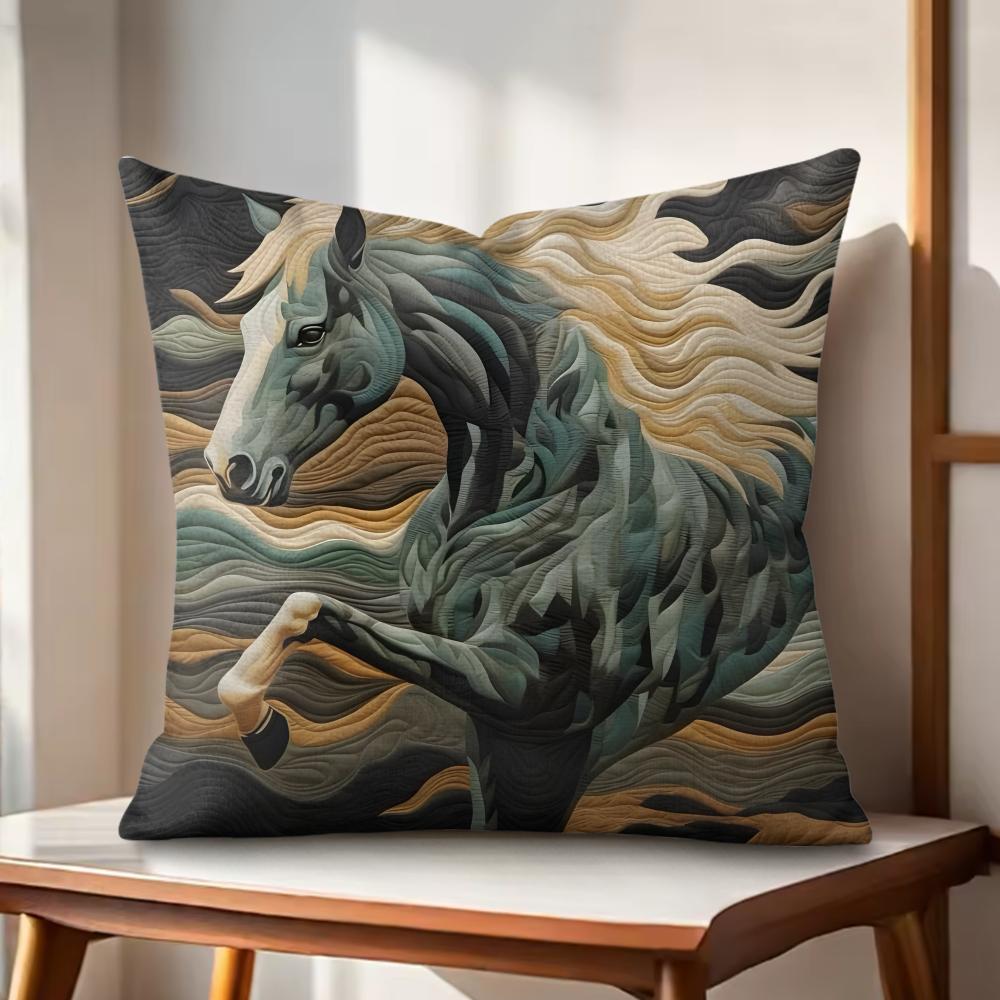 Printing Stylish Horse Cushion Cover Natural Linen Organic Fabric DoubleSided Printing Couch Pillow Covers Home Decor