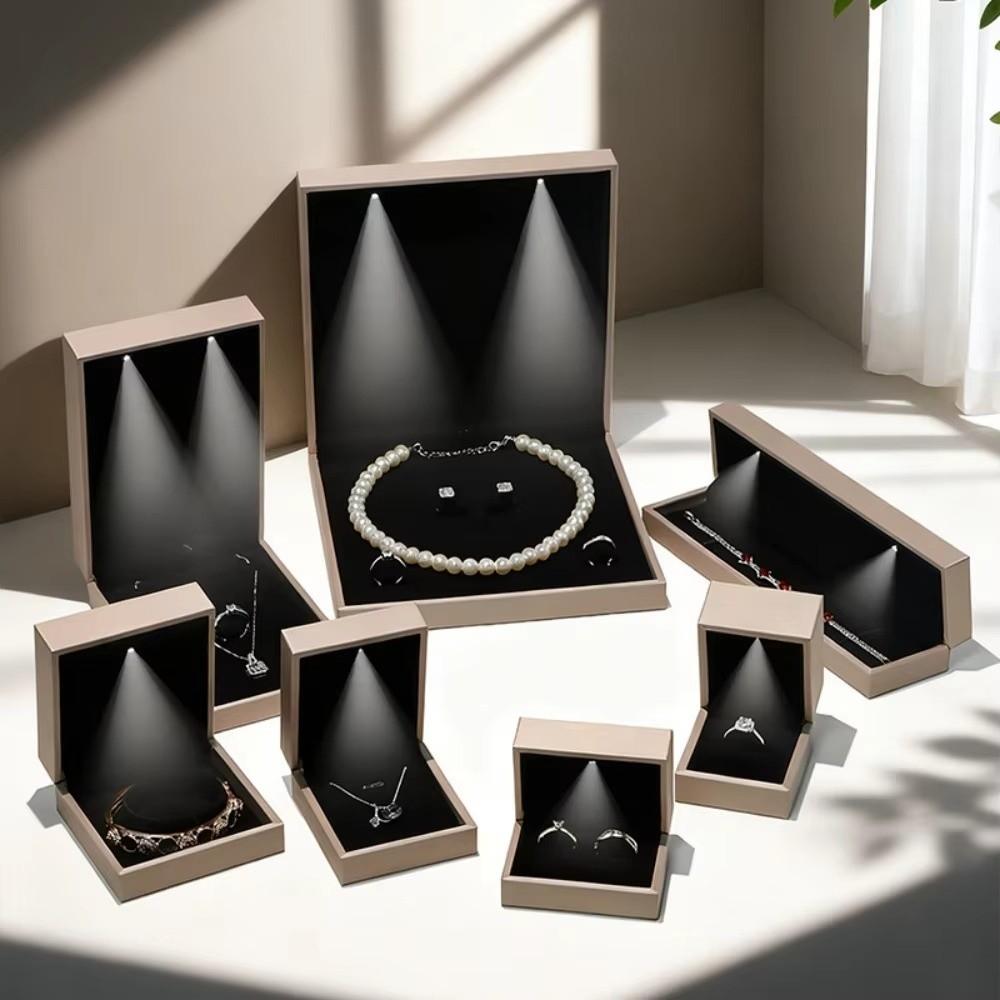 LED Light Jewelry Display Storage Box PU Leather Bracelet Ring Necklace Organizer  Wedding Gift