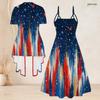 Women Plus Size Two Piece Set Short Sleeve Cardigan V Neck Strappy Star Printed Red Blue White Flared Dress