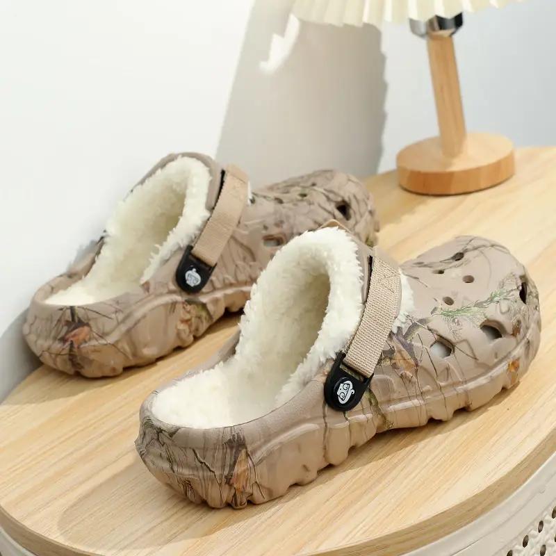 Herren Winter Hausschuhe Indoor Bequeme Warme Hausschuhe Sommer Abnehmbare Sandalen Herren Lässig Rutschfest Plüschfell Hausschuhe für Herren
