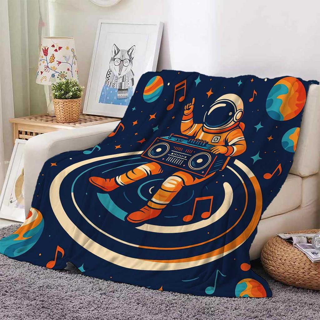 1PC Interstellar Astronaut Flannel Blanket, Multi Size Living Room Sofa, Nap Carpet Soft and Comfortable, Machine Washable
