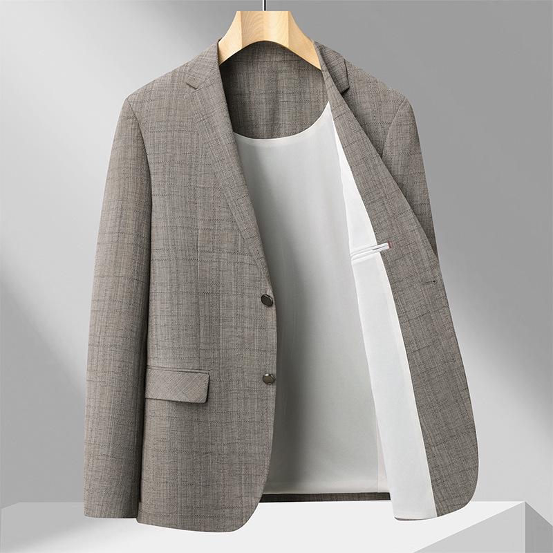 

Мужской приталенный клетчатый блейзер в корейском стиле, не требующий глажки - Весенняя куртка в стиле business casual Medium Large коричневый