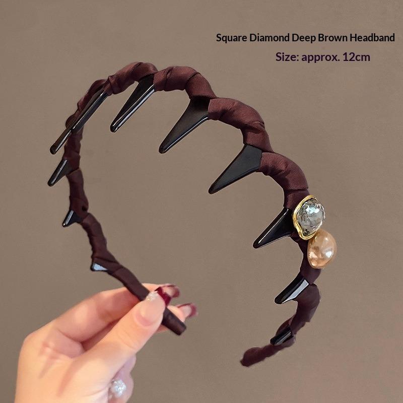 Fashionable Women's Pearl Rhinestone High Crown Wave Headband Anti-slip Hair Clip Head Accessory