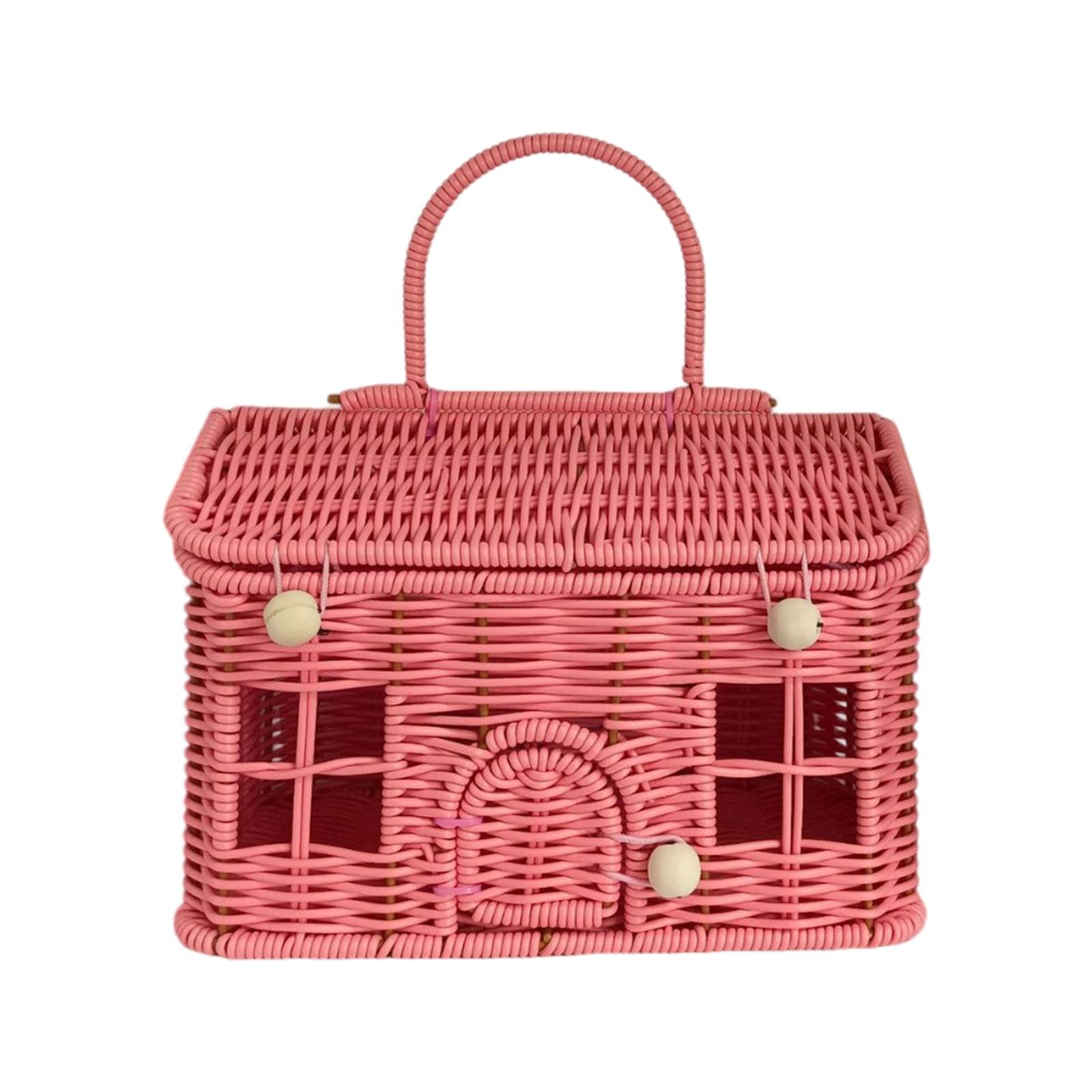 

Цей пластиковий плетений кошик у формі будиночка, з кришкою та складаною ручкою, ідеально підходить для пікніків, Великодня, прибирання та інших випадків. One Size рожевий