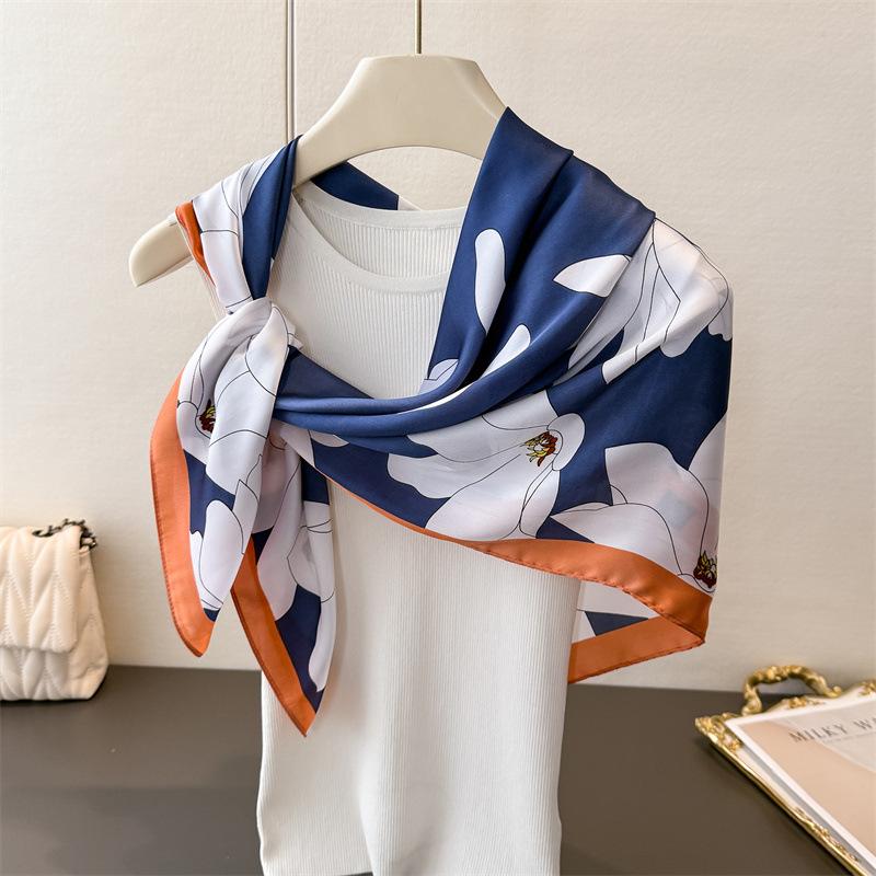 National Style Elegant And Versatile Satin Imitation Silk Printing Square Scarf Silk Scarf Shawl Headscarf Neck Protection Scarf