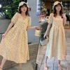 Maternity clothing, summer clothing, fashion temperament, collar, floral buckle, breastfeeding, large size, medium and long dress