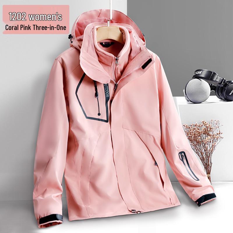 Unisex Water-Repellent 3-in-1 Jacket with Detachable Layers, Velvet Lining, Windproof & Waterproof for Autumn/Winter.