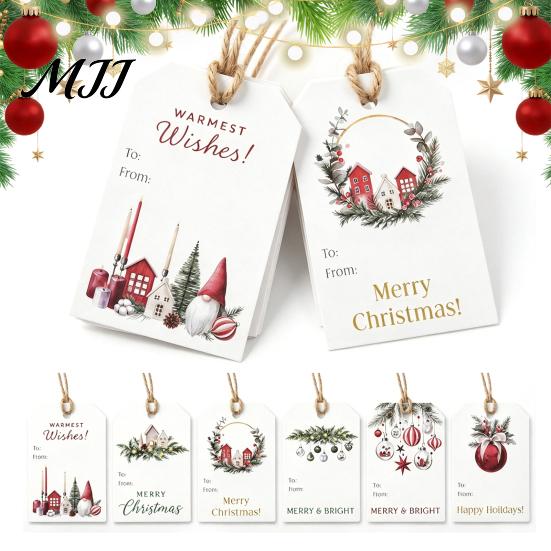 Cardboard Hanging Tags 48 Pcs Christmas Gift with String, Seasonal Labels, Holiday Pattern Paper for Presents Xmas Party Present Decoration,