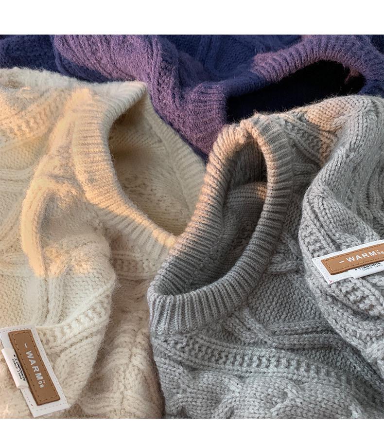 Men's Vintage Japanese Cable Knit Sweater – Retro, Thick, Loose-Fit for Autumn/Winter