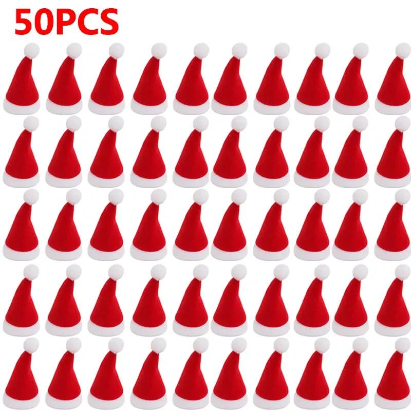 200/2 ks Mini Santa Claus Čepice Sametové Zátky Lahve Vína Víčka od Lízátka Vánoční Stojan na Nádobí Taška Čepice Vánoční Párty Dekorace Na Jídelní Stůl
