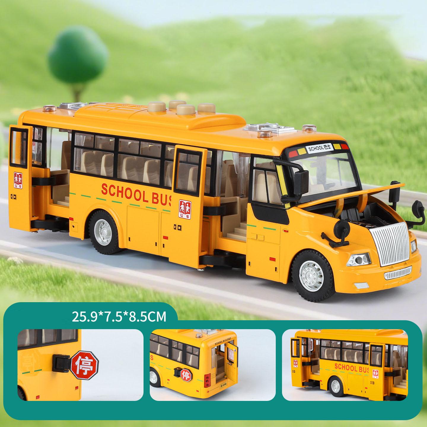 Große Größe 1:24 Legierung Trägheits Schulbus Die-Cast Modell Spielzeugauto Türen Öffnen Sound Licht Rückziehbar Miniatur Fahrzeug Schülergeschenk