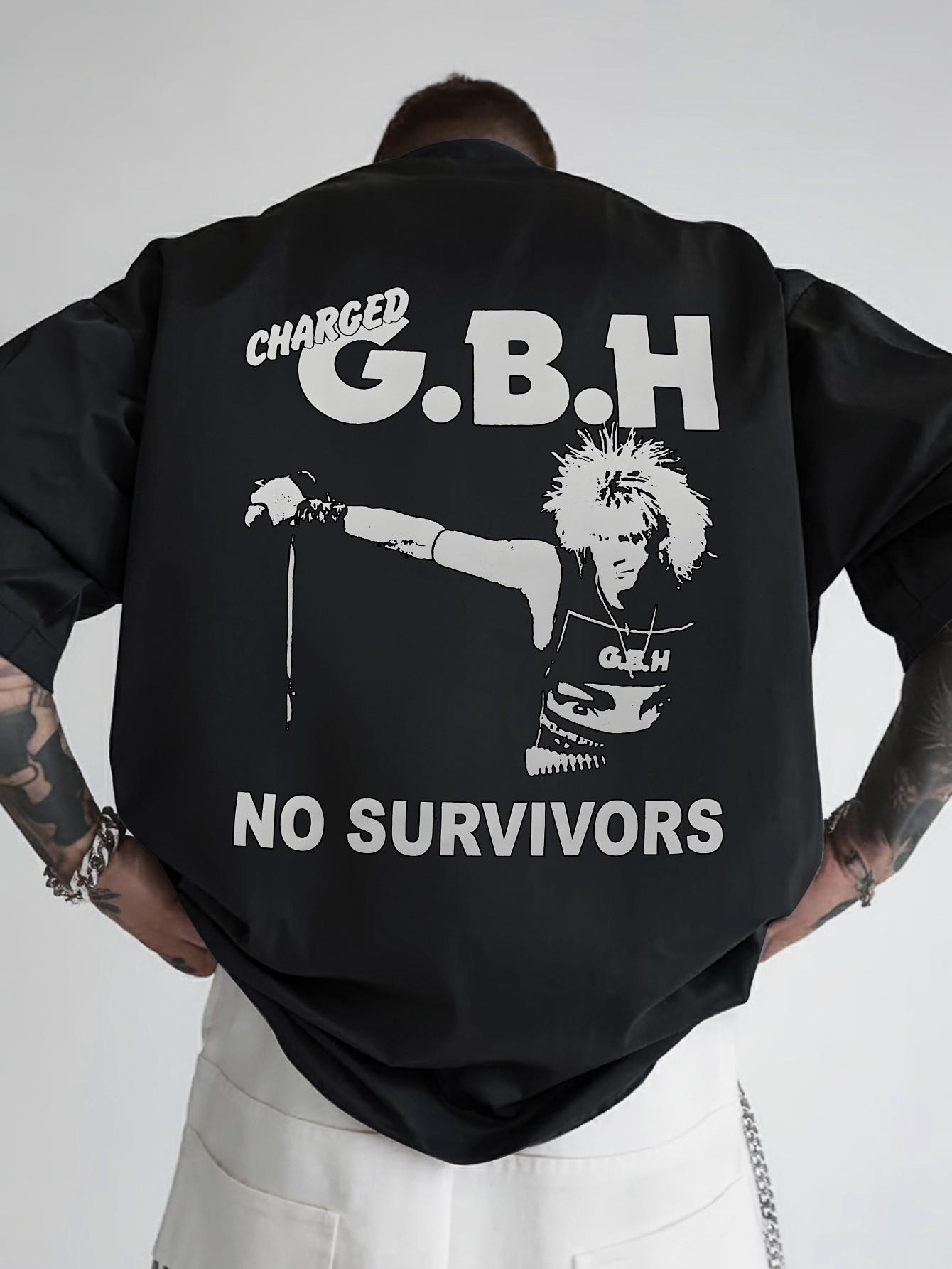 Vintage Rock Band Graphic Print Short Sleeve T-shirt - CHARGED GBH NO SURVIVORS Design XL
