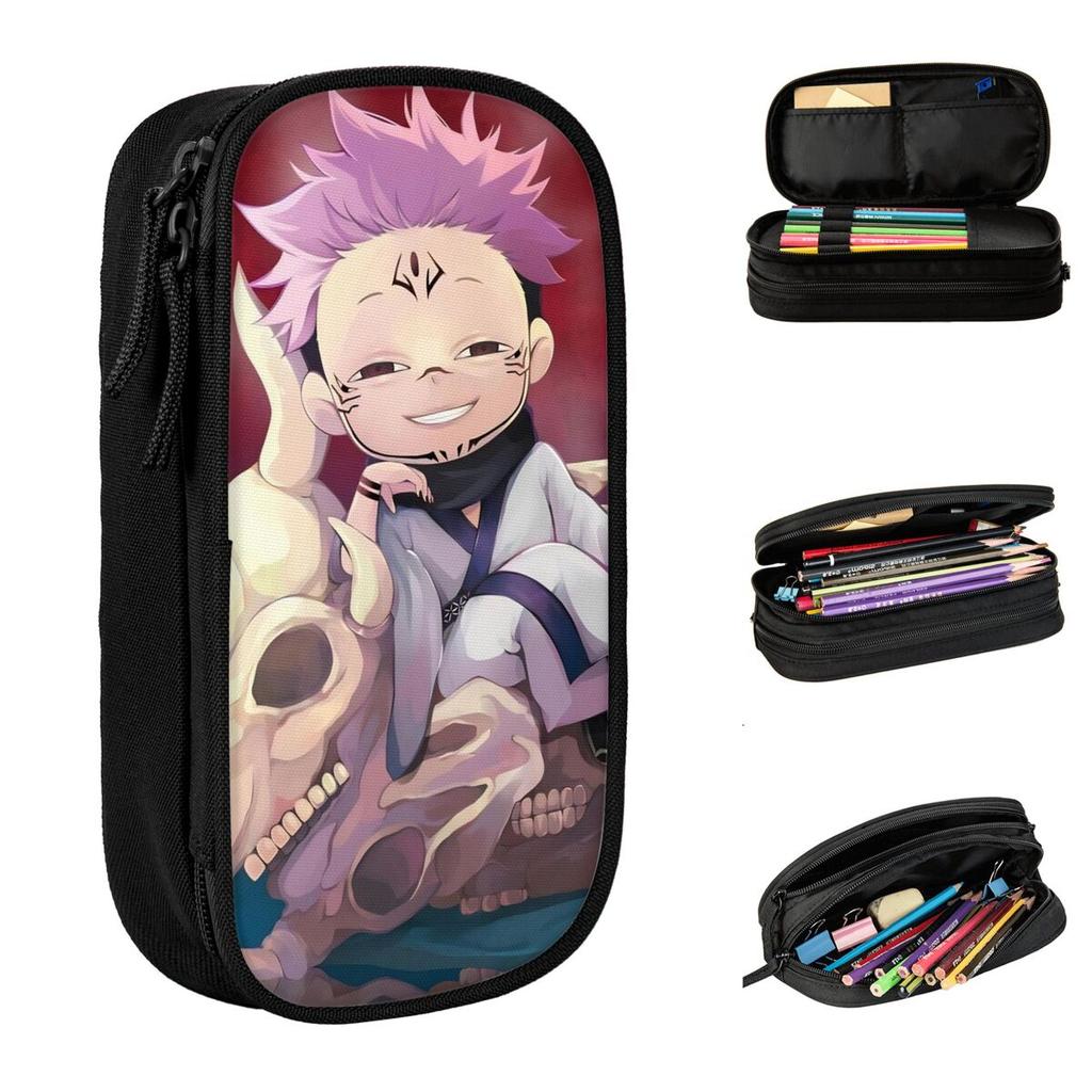 Sukuna Jujutsu Kaisen Anime Trousse à crayons Sac à crayons amusant Filles Garçons Grand rangement Bureau Trousse à crayons cosmétiques