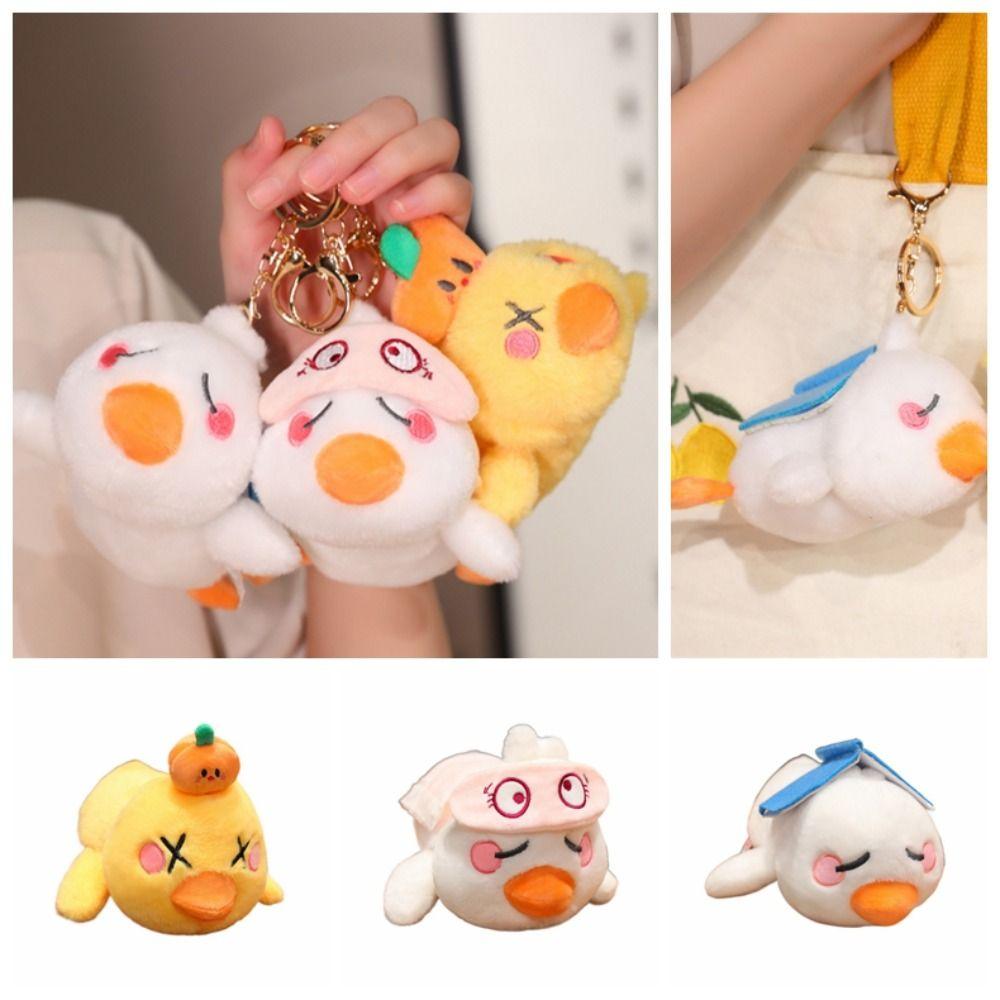 

PP Cotton Lying Flat Duck Plush Toy Don t Want To Work Cartoon Duck Doll Sofa Ornament 12cm-keychain style 2