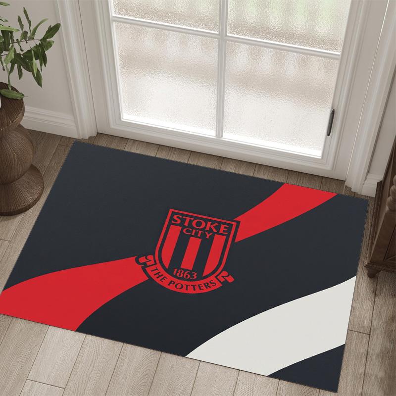 Stoke City Football Design Crystal Velvet Carpet Cozy Non?Slip Printed Rug For Bedroom Living Room Entrance