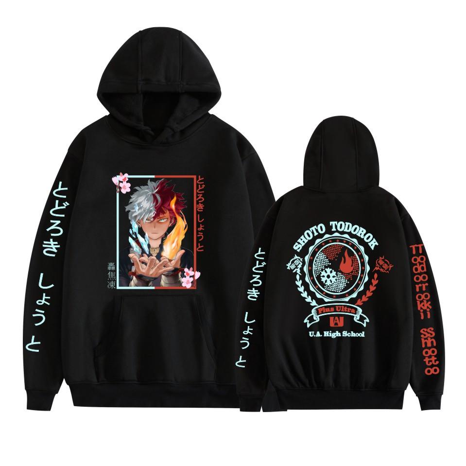 Japanese Style My Hero Academia Anime Print Unisex Fashion Loose Hooded Double Bar Sweatshirt