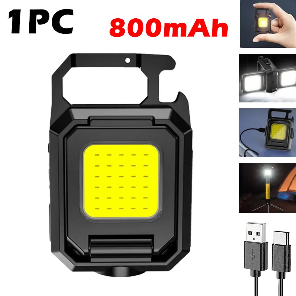 Multifunctional LED Mini Keychain Flashlight Outdoor Camping Double COB Work Lights Emergency Lighting With Magnet Bottle Opener