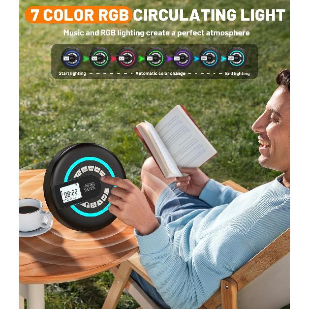 Portable CD Player with Speaker Bluetooth Disman, FM Transmitter, Anti-Skip Protection, Headphones, AUX/USB Supported, LCD Display RGB Light