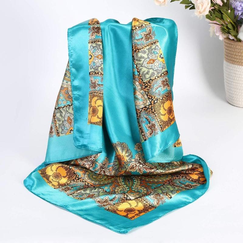 4PcsSetof Oversized Square Scarves Polyester Silk-Feel Neck Scarves Headscarves Sleep Caps Casual Fashion Hair Accessories