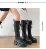Black Retro British Style Thick Heel Platform Boots Women's 2025 New Spring and Autumn Season Height Increase and Thin Knight Boots