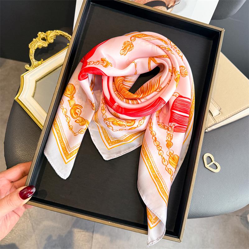 European American 70cm Small Square Imitation Silk Scarf - Printed Versatile Headscarf/Neck Protector