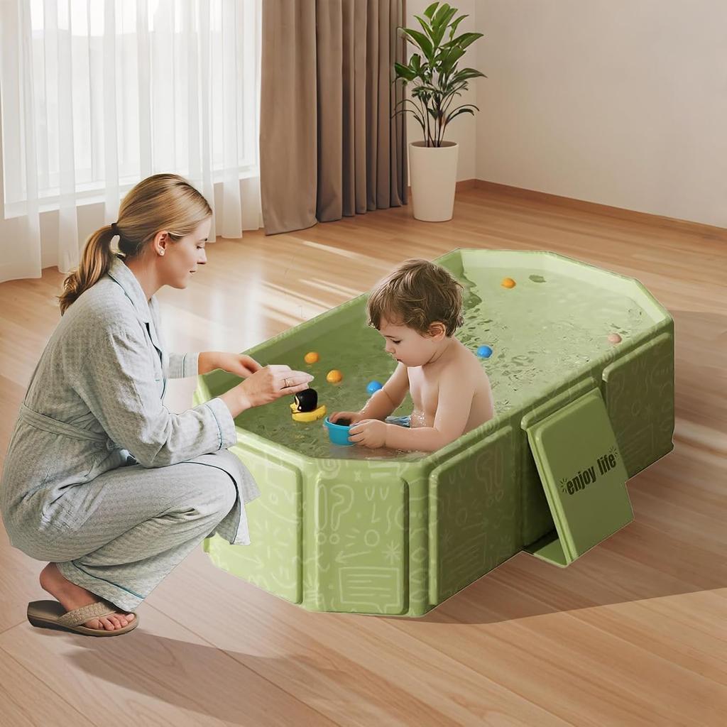 Toddler Bath Tub for Shower Portable Baby Bathtub Foldable Kids Bathtub Travel Shower Ready Easy to Clean Fits Ages 1-3