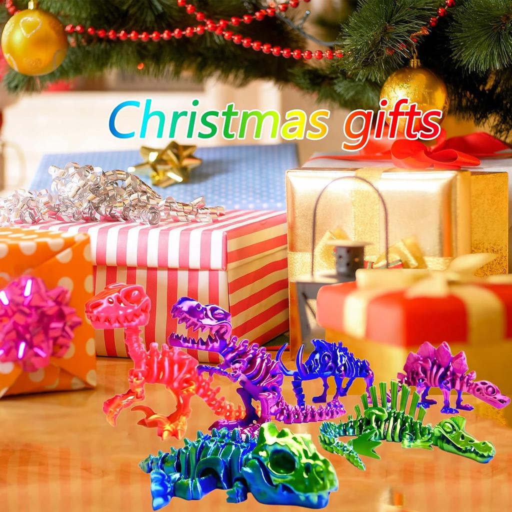 6pcs 3D Printed Dinosaur Skeletons, T-Rex Triceratops Spinosaurus Fidget Toys,3D Printed Dragon Animals Toys,Dragon Fidget Toy Kids Girl,Dinosaur