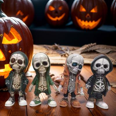 Resin Gothic Skull Sculpture Handicraft Skull Dolls Statue Collectables Desktop Ornament Halloween Decor for Party Holiday
