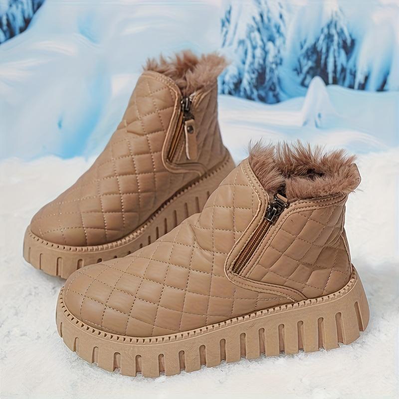 Women's Winter  Boots with Faux Fur Lining & Zipper Closure - PU Cover Round-Toe Ankle Boots with Cushioned Insole & Arch Support