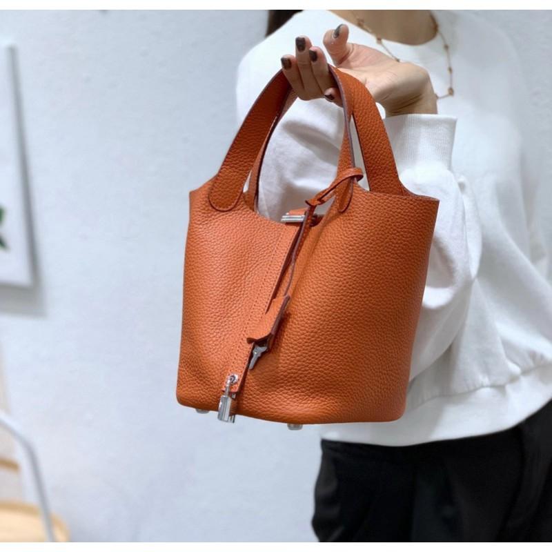 Mini Borsa a Secchiello in Vera Pelle Togo da Donna Borsa a Mano Morbida Strutturata In Vari Colori
