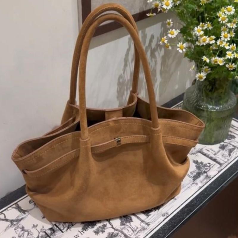 JIAERDI Retro Wildlederimitat Matt Große Tragetasche Damen Rüschen Große Kapazität Umhängetasche Damen Lässig Premium Pendler Handtasche 2025 Neu