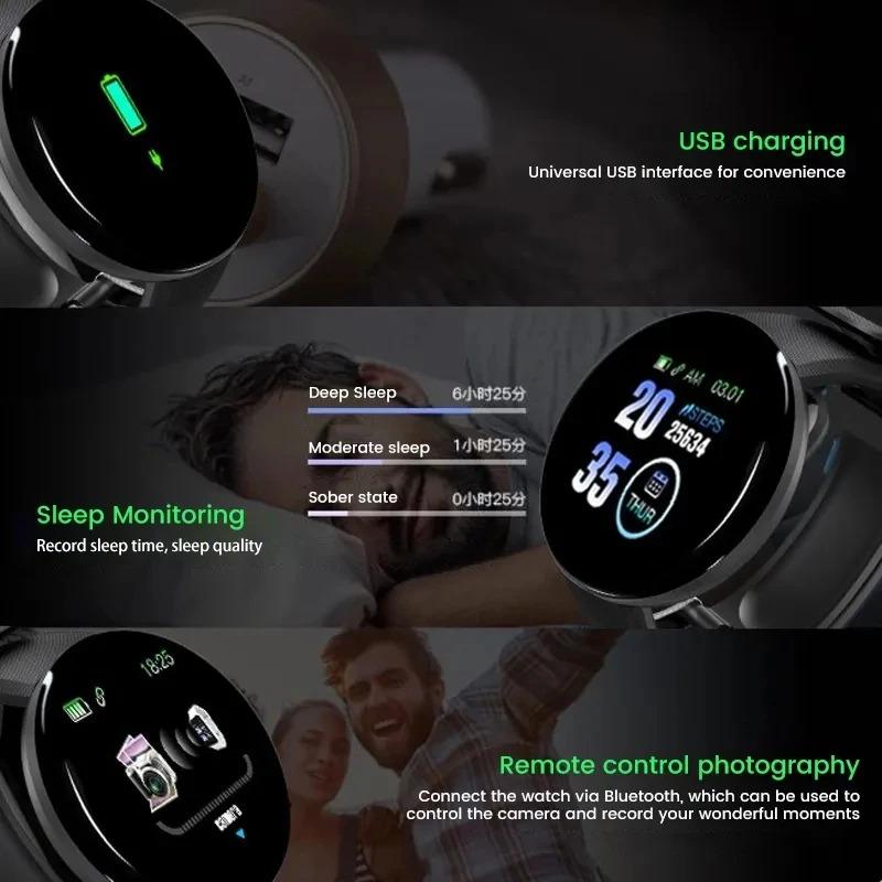 D18 Waterproof Color Round Screen Smart Bracelet Heart Rate Blood Pressure Sleep Monitor Walking Exercise Fitness Smart Watch