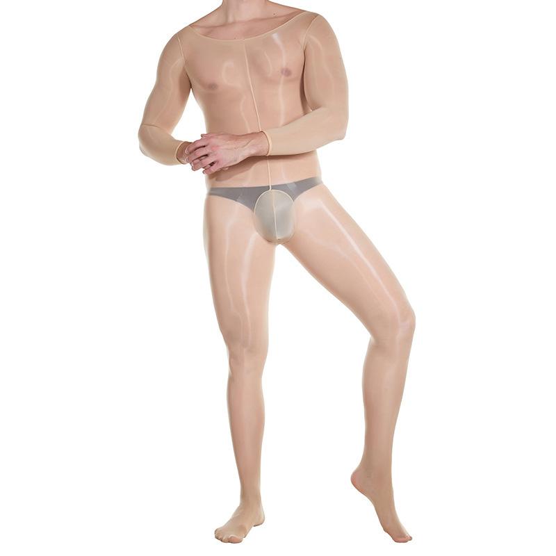 Horse Oil Men'S One-Piece Stockings Bright Ultra-Thin Sexy Jj Set Masturbation Plane Sex Bare Legs Tights