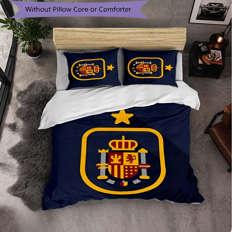Spanien Nationalmannschaft 3-teiliges Bettwäsche-Set Weiches Bettbezug-Set mit Kissenbezügen Bedrucktes Schlafzimmer-Dekor-Set für Zuhause