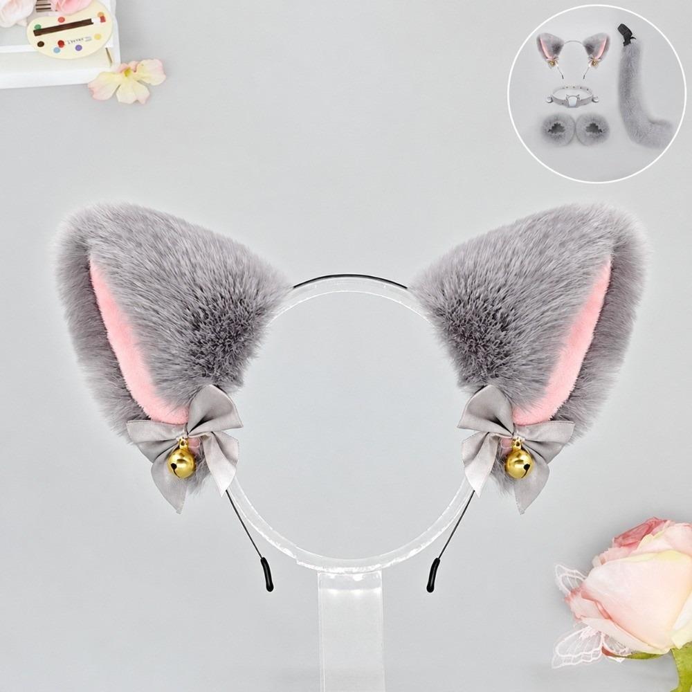 Handmade Fox Ears Hairband Ribbon Bow Animal Cosplay Hair Band Cat Ear Headband  Hair Accessories