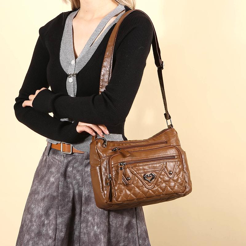 Women's Crossbody Bag Soft Leather Shoulder Bag Middle-Aged Mother Bag