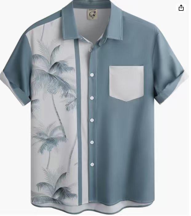 Summer Men's Beach Shirt Printed Hawaiian Short Sleeve Flower Shirt Boys