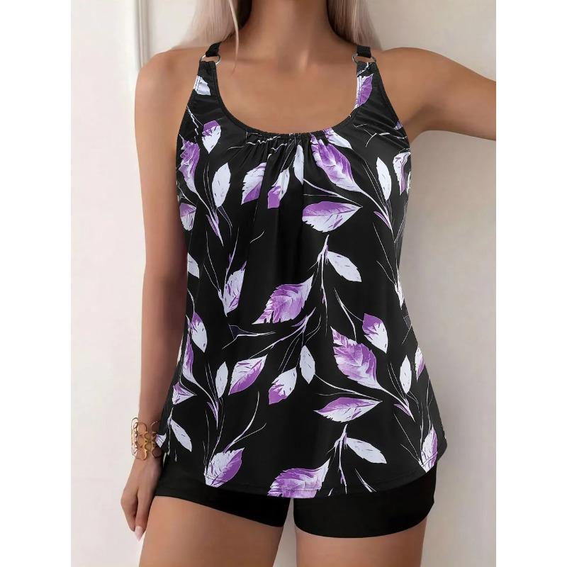 2026 Sexy Strappy Tankini Floral Printed Swimsuit Women Two Pieces Shorts Swimwear Female Bathing Swimming Suit Beachwear Summer