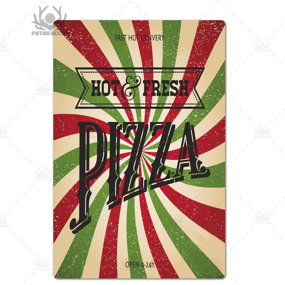 Putuo Decor Pizza Plaque Metal Vintage Tin Sign Retro Wall Art Poster for Cafe Bistro Restaurant Home Shop