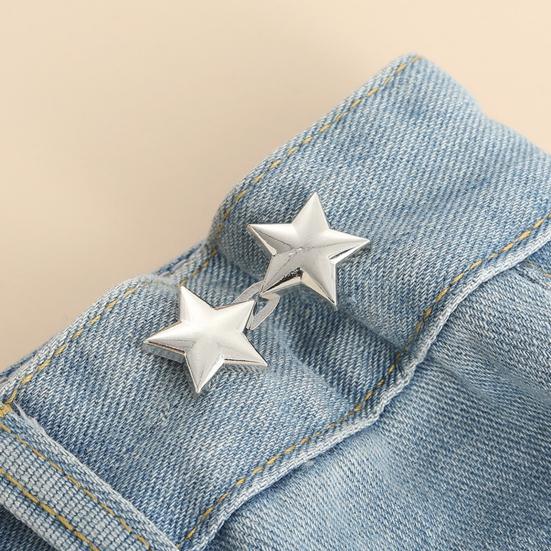 2 Pairs Pants Waist Tightener for Loose Jeans Alloy Star Jean Waist Pin No Sew Detachable Waist Buckle Button Pins for Women Jeans Skirts Trousers