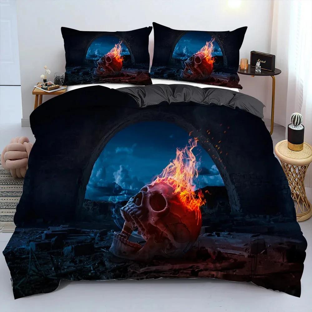 3D Scream Horror Skull Duvet Cover Set Queen Size Sugar Skull Bedding Sets Single Twin Full King Comforter Cover Bedroom Decor