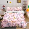 Retro Cassette Pattern Decor Set Bedding Set with 1 Duvet Cover 2 Pillowcases Single Double King Queen Gift